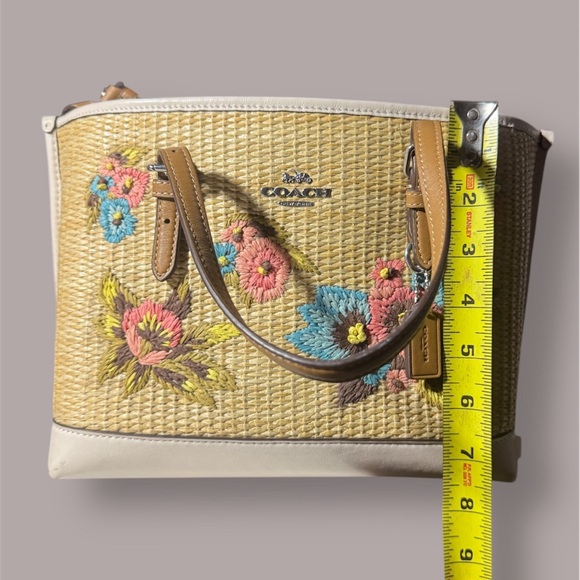 Coach Floral Embroidered Straw Satchel - Tan and Brown Bag & Wallet - Picture 6 of 10